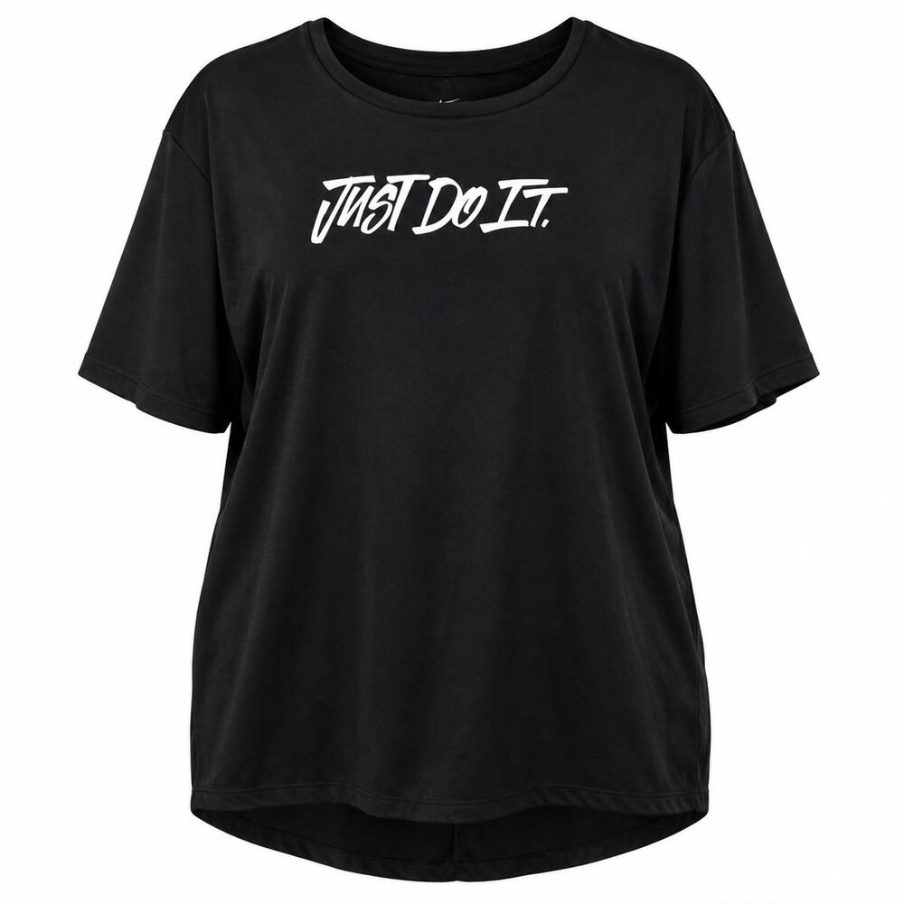 Nike Dri-FIT Womens 1X Black Just Do It Shirt Split Back Short Sleeve Plus Size